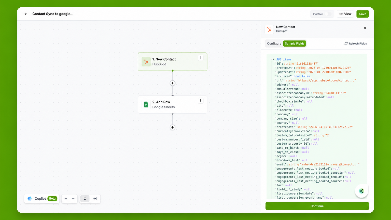 Konnectors with hubspot trigger