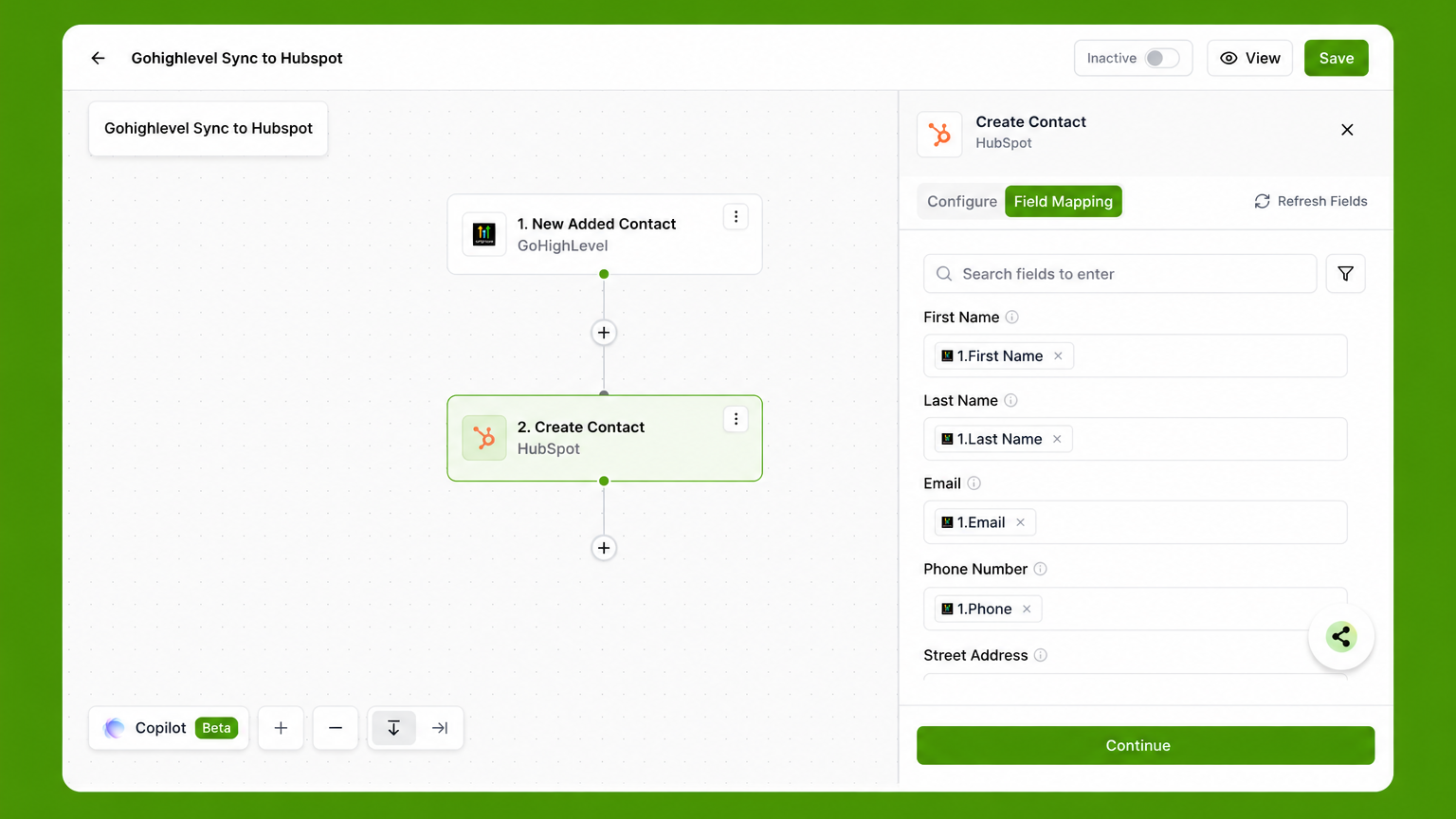 Konnectors with hubspot actions
